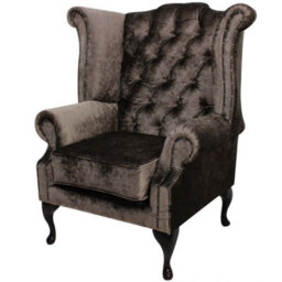 Chesterfield High Back Wing Chair Boutique Sable Velvet Bespoke In Queen Anne Style - thumbnail 3
