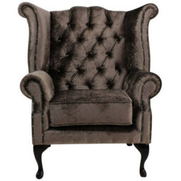 Chesterfield High Back Wing Chair Boutique Sable Velvet Bespoke In Queen Anne Style - thumbnail 2