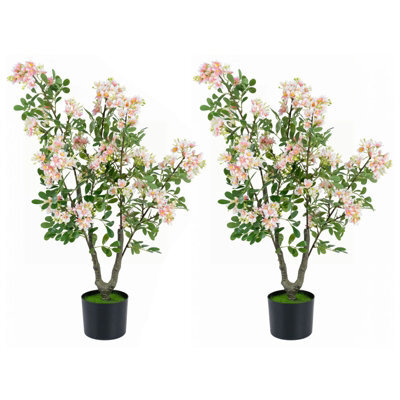 Costway 2 Pack 90 Cm Artificial Impatiens Blossom Tree Faux Pink Floral Plant - image 1