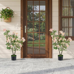 Costway 2 Pack 90 Cm Artificial Impatiens Blossom Tree Faux Pink Floral Plant - thumbnail 3