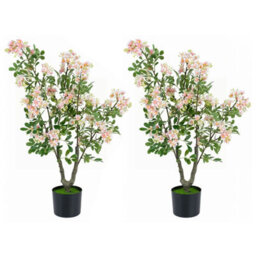 Costway 2 Pack 90 Cm Artificial Impatiens Blossom Tree Faux Pink Floral Plant