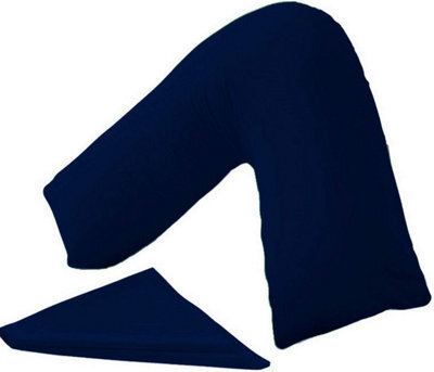 Homes & Linen Orthopaedic V-Shaped Pillow Extra Cushioning Support For Head, Neck & Back (Navy, V-Pillow With Cover