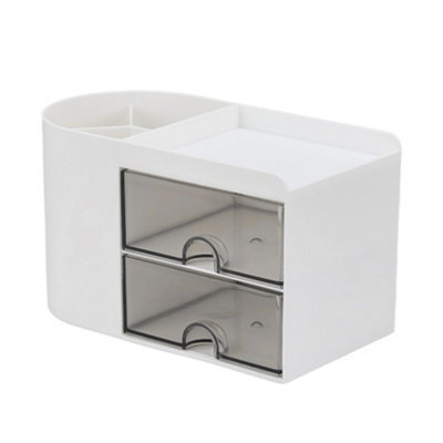 Living And Home White And Grey Plastic Compact Multi-Compartment Desktop Storage Organiser With Drawers, 180mm W - image 1