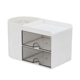 Living And Home White And Grey Plastic Compact Multi-Compartment Desktop Storage Organiser With Drawers, 180mm W - thumbnail 1
