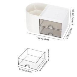 Living And Home White And Grey Plastic Compact Multi-Compartment Desktop Storage Organiser With Drawers, 180mm W - thumbnail 6