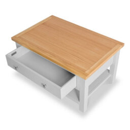 Farro Grey 85Cm Large Coffee Table With Drawer And Shelf - Painted With Oak Top By Roseland Furniture - thumbnail 4