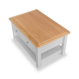 Farro Grey 85Cm Large Coffee Table With Drawer And Shelf - Painted With Oak Top By Roseland Furniture - thumbnail 5