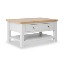Farro Grey 85Cm Large Coffee Table With Drawer And Shelf - Painted With Oak Top By Roseland Furniture
