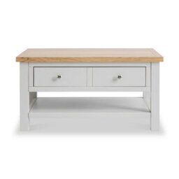Farro Grey 85Cm Large Coffee Table With Drawer And Shelf - Painted With Oak Top By Roseland Furniture - thumbnail 3