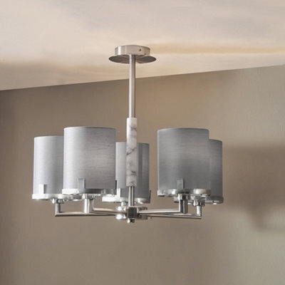 Pacific Lifestyle Midland Brushed Nickel And Grey Marble Effect 5 Arm Pendant - image 1