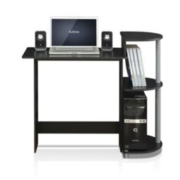 Walplus Furinno Compact Computer Desk With Shelves, Black/grey - thumbnail 1