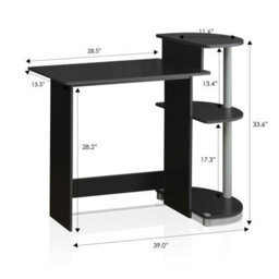 Walplus Furinno Compact Computer Desk With Shelves, Black/grey - thumbnail 2
