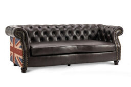 Faux Leather Brown 3 Seater Union Jack Chesterfield Sofa - thumbnail 4