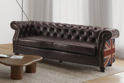 Faux Leather Brown 3 Seater Union Jack Chesterfield Sofa - thumbnail 2