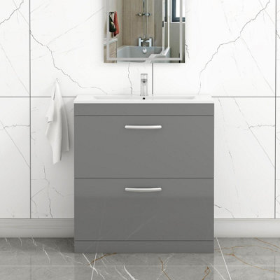 Royal Bathrooms Turin Indigo Grey Gloss 800mm Floor Standing Vanity Unit 2 Drawer With Minimalist Basin Sink - image 1