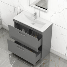 Royal Bathrooms Turin Indigo Grey Gloss 800mm Floor Standing Vanity Unit 2 Drawer With Minimalist Basin Sink - thumbnail 5