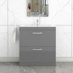 Royal Bathrooms Turin Indigo Grey Gloss 800mm Floor Standing Vanity Unit 2 Drawer With Minimalist Basin Sink - thumbnail 1