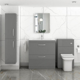 Royal Bathrooms Turin Indigo Grey Gloss 800mm Floor Standing Vanity Unit 2 Drawer With Minimalist Basin Sink - thumbnail 2
