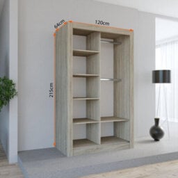 Fhif Lexiss Gold 120Cm Oak Modern Sliding Door Wardrobe Bedroom Storage With Shelves & Hanging Rail - thumbnail 2