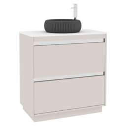 Royal Bathrooms Orion 800mm Warm Taupe Floor Standing Plain White Countertop Vanity Unit 2 Drawer With Milan Black Basin & Chrome Accent Trim - thumbnail 6