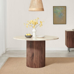 Furniturebox Uk Penrose Walnut And Marble Effect Round Dining Table & 4 Walnut Caia Dining Chairs - thumbnail 3