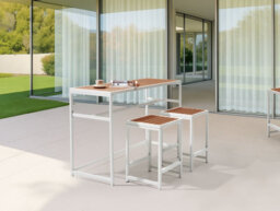 Beliani Garden Bar Table Avetrana 150 Cm 50 Cm Brown/ White - thumbnail 2