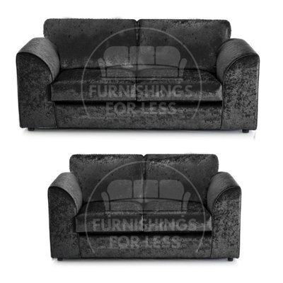 Furnishings For Less UK Crystal Crushed Velvet Fabric Fabric Sofaset 3 And 2 Seater Sofa  Black - Full Back - image 1