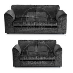 Furnishings For Less UK Crystal Crushed Velvet Fabric Fabric Sofaset 3 And 2 Seater Sofa  Black - Full Back - thumbnail 1