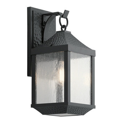 Stylish Outdoor Ip44 Wall Light Lantern In Distressed Black Finish - image 1
