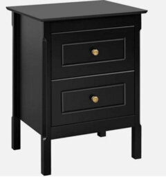 Black Bedside Table Chest Of Drawer, 2 Drawers With Metal Handles And Solid Wood - thumbnail 2