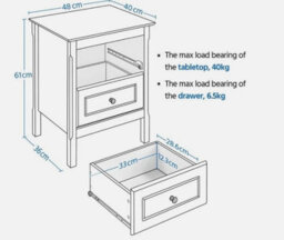 Black Bedside Table Chest Of Drawer, 2 Drawers With Metal Handles And Solid Wood - thumbnail 6