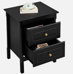 Black Bedside Table Chest Of Drawer, 2 Drawers With Metal Handles And Solid Wood - thumbnail 5