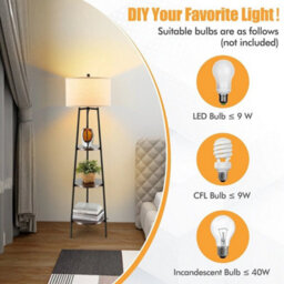 Modern Floor Lamp Corner Standing Lamp Tall Bookshelf Light W/ 3-Tier Shelves - thumbnail 4