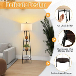 Modern Floor Lamp Corner Standing Lamp Tall Bookshelf Light W/ 3-Tier Shelves - thumbnail 3
