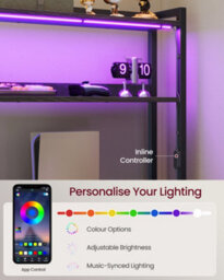 Vasagle L-Shaped Computer Desk With Led Lights, Power Outlets And 3 Drawers, Corner Gaming Desk, 160 X 100 X 150 Cm, Black - thumbnail 6