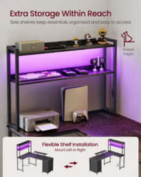 Vasagle L-Shaped Computer Desk With Led Lights, Power Outlets And 3 Drawers, Corner Gaming Desk, 160 X 100 X 150 Cm, Black - thumbnail 4