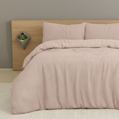 MHG Living Chunky Waffle Duvet Cover Set - Polycotton Blend, Button Fastening - (Single, Pink) - image 1