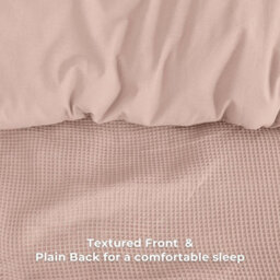 MHG Living Chunky Waffle Duvet Cover Set - Polycotton Blend, Button Fastening - (Single, Pink) - thumbnail 6