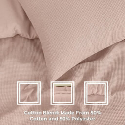 MHG Living Chunky Waffle Duvet Cover Set - Polycotton Blend, Button Fastening - (Single, Pink) - thumbnail 3