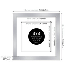 "4X4"" Silver Picture Frame - 4X4"" Square Frame With 3X3"" Mount For 4X4""/3X3"" Pictures Vintage Style Wall Art, 1 Pack" - thumbnail 2