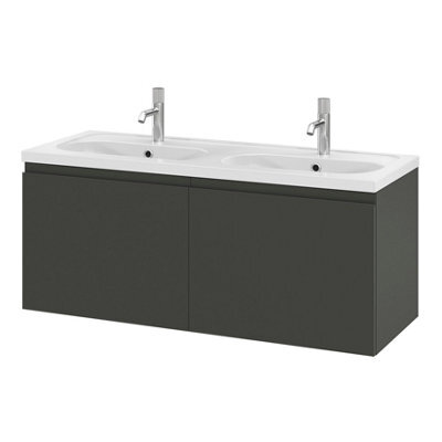 GoodHome Levanna Matt Dark Grey Wall-Mounted Vanity Unit & Basin Set (W)1200mm (H)480mm - image 1