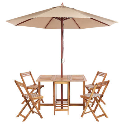 Beliani Garden Dining Set 4 Seater Frassine With Parasol (12 Options) Acacia Wood Natural - image 1