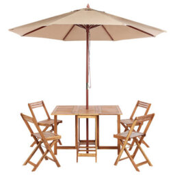Beliani Garden Dining Set 4 Seater Frassine With Parasol (12 Options) Acacia Wood Natural - thumbnail 1