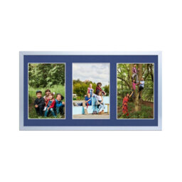 AK Frames 40X20Cm Silver Sleek Multi Photo Frame With Blue Mount - Holds 3 Apertures (3X) 6X4 Photos - thumbnail 1