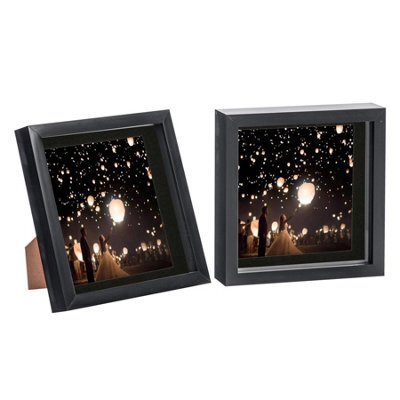 "Nicola Spring 8 X 8"" Photo Frames - Black/black Mount - 3D Picture Frame Box Portrait Display Case (6 X 6"" Mount) Set Of 2" - image 1