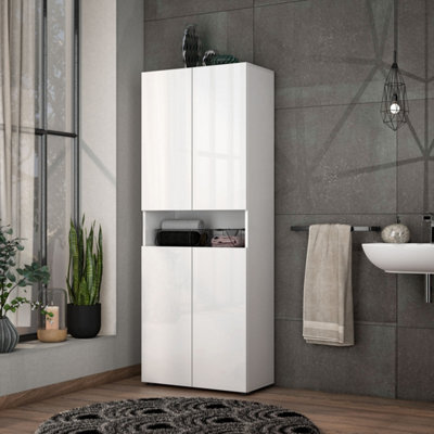FurniComp LTD Furnicomp Vida 4 Door 68Cm White Gloss Tall Bathroom Storage Cupboard Cabinet - image 1