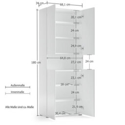 FurniComp LTD Furnicomp Vida 4 Door 68Cm White Gloss Tall Bathroom Storage Cupboard Cabinet - thumbnail 3
