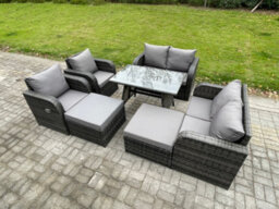 Fimous Outdoor Garden Furniture Sets 8 Seater Rattan Furniture Wicker Patio Sofa Patio Conversation Set With 2 Big Footstool - thumbnail 2
