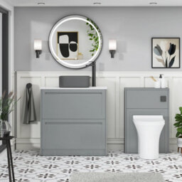 Royal Bathrooms Royal Bathroom Elmore 800mm Pebble Grey Freestanding Bathroom Vanity Unit 2 Drawer Plain White Worktop With Art Square Basin - thumbnail 5