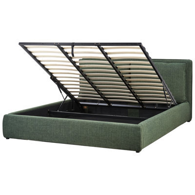 Beliani Ottoman Bed Fabric Bajonna 180 X 200 Cm (Eu Super King) Dark Green - image 1